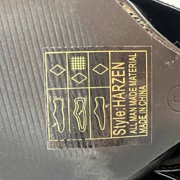 Yoki Black Wedge Mid Calf Boots Gold Lock Charm Size 6 - Picture 10 of 15